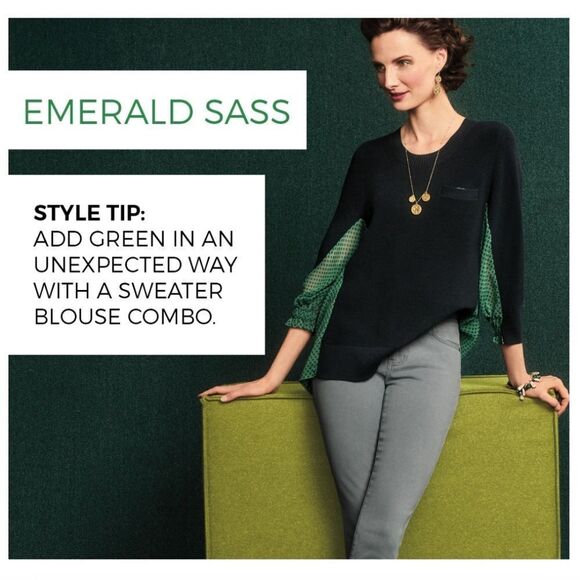 Cabi Emerald/Black Sweater Blouse Combo - Picture 6 of 6
